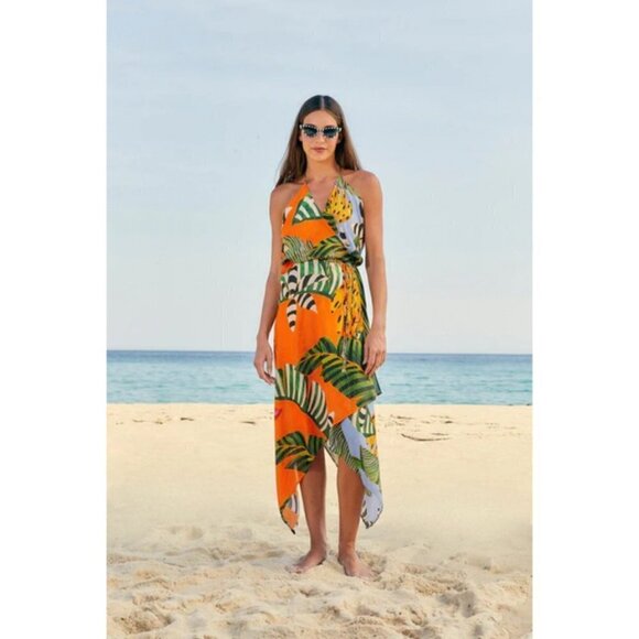 FARM RIO Striped Bananas Cover-Up Dress ~ Multi-Color Tropical Print Medium NWOT - Picture 7 of 16